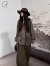 AVIVA JIFEI XUE 24 Autumn and Winter Sage Herringbone Wool Knit V-Neck Cardigan AJX-FW24-VC-DKCW-AS Dark Persimmon
